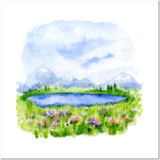 Watercolor Lake Landscape Posters and Art